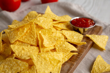 Homemade Corn Tortilla Chips with Tomato Salsa and Guacamole