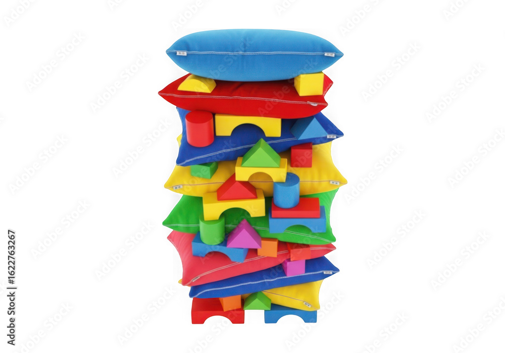 Aufkleber tall stack of colorful magnetic building blocks isolated on transparent background