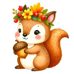 Isolated Kawaii Chipmunk with Acorn