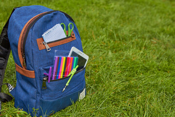 back to school ready backpack, school supplies packed backpack to school, going to school