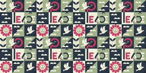 Peace Dove Floral Motif with Seamless Pattern