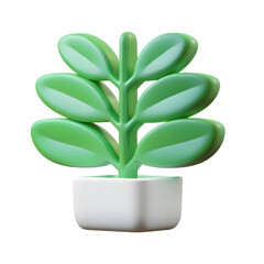 3D Green Potted Plant Icon in White Ceramic Pot on Black Background.