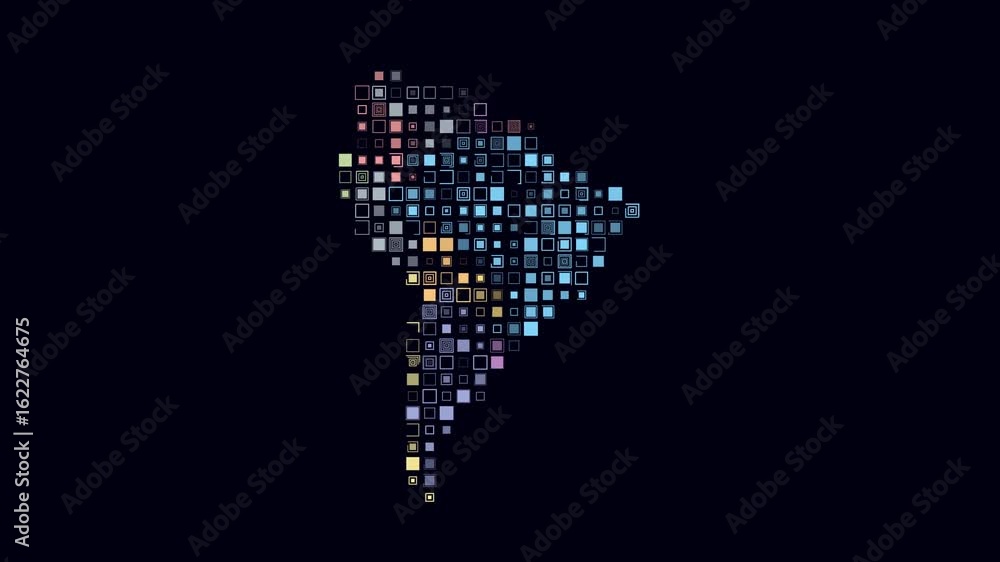 Poster south america dotted animation. shape of the continent build of pulsating colored dots. large size s