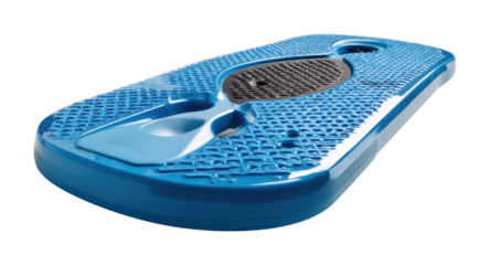 Surfing action on a blue board beach location product showcase view isolated on transparent background, png