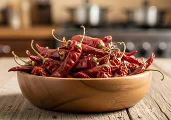 dried red hot chili peppers in a bowl