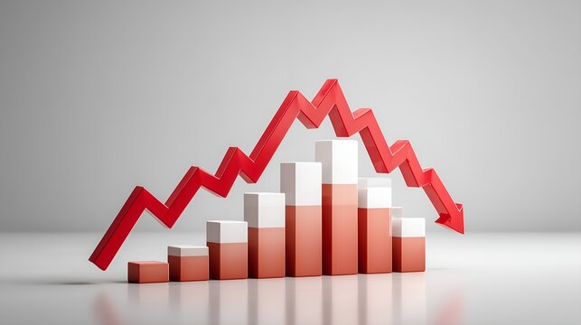 Dramatic red arrow showing economic downturn in modern graph representation, business finance declining trend