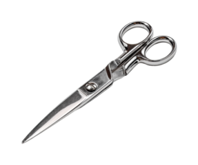 Cutting action with stainless scissors home office product bright lighting isolated on transparent background, png