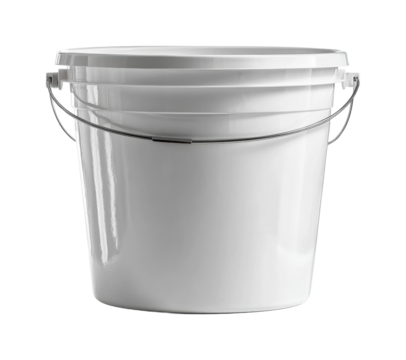 Stacked white buckets in product minimalist isolated on transparent background, png