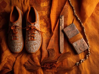 Orange Still Life with Shoes and Beads