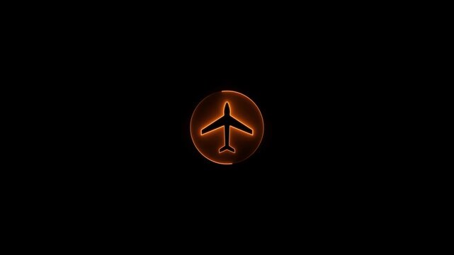 airplane mode icon animation on black background.glowing .