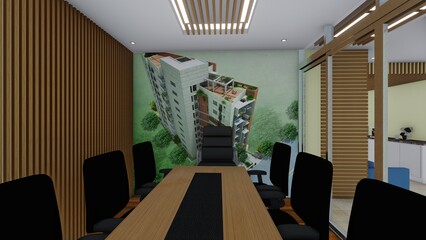 Modern Conference Room with Mural Wall