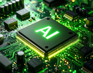 The glowing AI chip is the heart of advanced technology