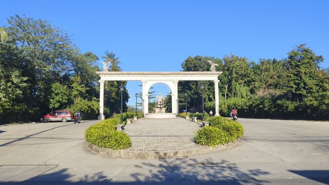 Padre Pio Entrance gate in clear sky blue background