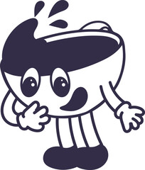 Happy cup of coffee. Comic character with emotional face, hand and legs.