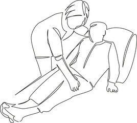 One continuous single drawing line art flat doodle hospital, nurse, patient, care, color image, woman, adult, healthcare and medicine. Isolated image hand draw contour on a white background, hand draw