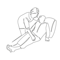 One continuous single drawing line art flat doodle hospital, nurse, patient, care, color image, woman, adult, healthcare and medicine. Isolated image hand draw contour on a white background, hand draw