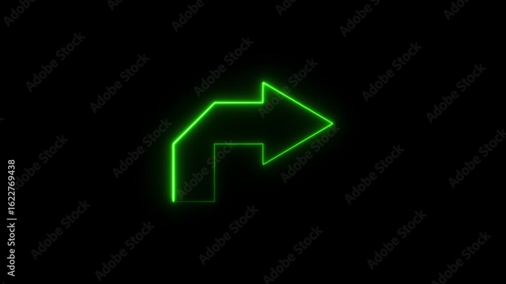 Poster right direction neon arrow icon animation. abstract beautiful retro signboard with pointers animated