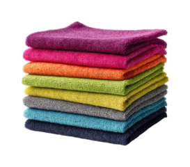 Colorful stack of cleaning cloths in a bright kitchen space isolated on transparent background, png