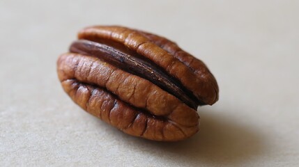 Delicious rich brown pecan nut with textured surface, macro shot, perfect for healthy snack or...