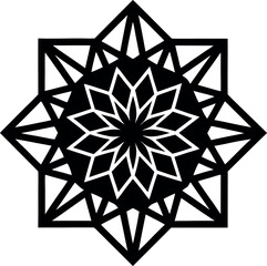 Geometric Pattern of a Decorative Ceiling Tile in Detailed Black Silhouette