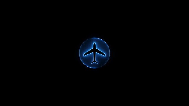 airplane mode icon animation on black background.glowing .