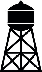Minimalist design of a water tower structure in bold black outline