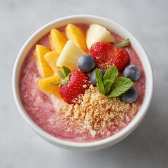 Fresh and Colorful Fruit Bowl with Smoothie Base and Crunchy Toppings for Healthy Breakfast