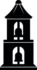 Simplified Bell Tower Illustration with Distinct Bell in Outline Form