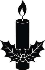 Christmas candle silhouette vector holly decor