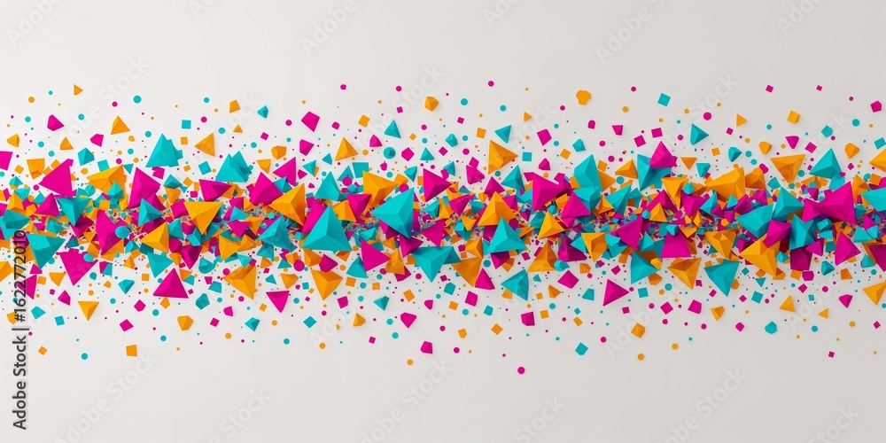 Poster A scattering of colorful geometric shapes including pyramids and squares on a white background center aligned