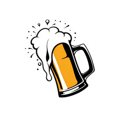 A refreshing beer mug with overflowing white foam inviting a taste of on transparent background