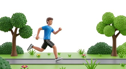 Man running outdoors cartoon character illustration for fitness and healthy lifestyle concept art design