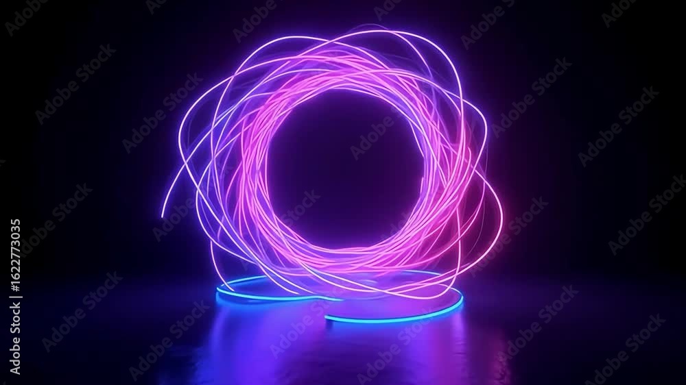 Poster neon lights glowing abstract circle background animation for tech and futuristic visuals