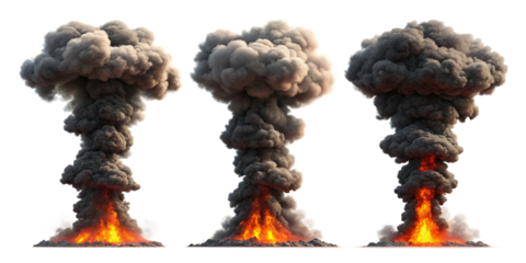 Realistic Smoke and Fire Explosion Columns – Hyper-Detailed VFX Elements on Transparent Background
3 Vertical Fire and Smoke Plumes – High-Resolution Explosion Effects for Concept Art and Visual FX