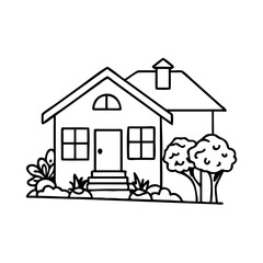 Simple Line Drawing Of A House With A Garden
