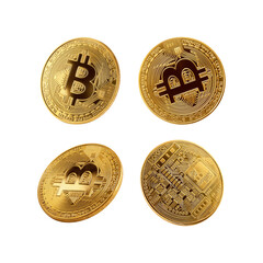 golden bitcoin coins isolated on white background.