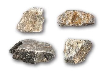 collection of four rocks on white background