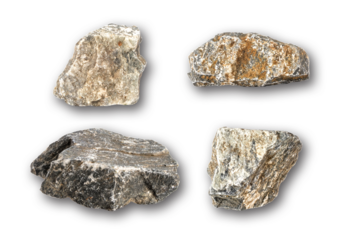 collection of four rocks on white background