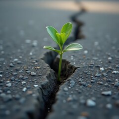 Green sprout breaking through asphalt symbolizing resilience and personal growth