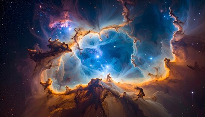 Swirling cosmic dust with glowing lights