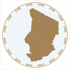 Chad round logo design. Country shape build of rings. Chad text around the country. Vector Illustration.