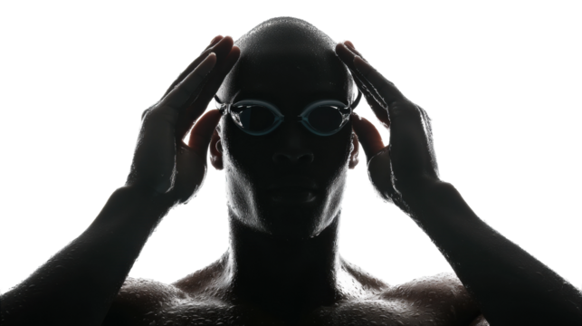 Preparing for competition swimmer's portrait in dramatic aquatic lighting isolated on transparent background, png - Powered by Adobe