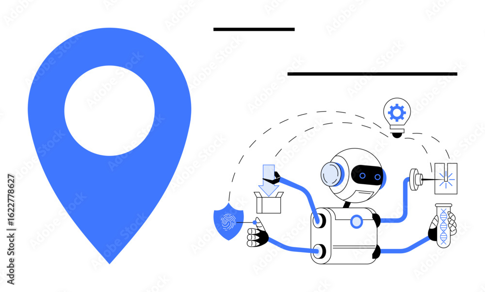 Poster abstract robot performing diverse tasks thumbs up data analysis, innovation, and construction with t