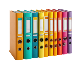 Organized office supplies workspace bright colors productivity isolated on transparent background, png