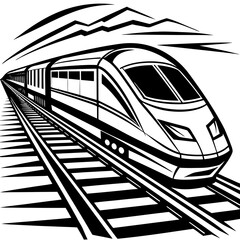 Modern HighSpeed Train on Tracks.