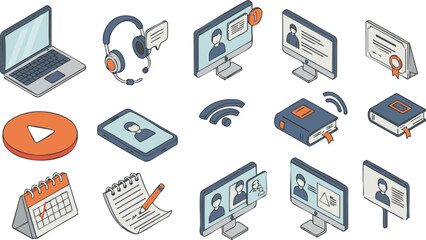 Isometric E-learning & Online Education Icons