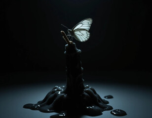 Butterfly on Extinguished Candle in Silence