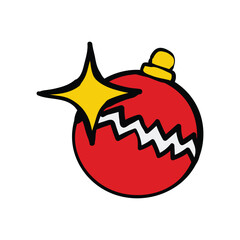 Cartoon Red Christmas Ornament with Crack and Star.