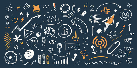 Naklejka premium Doodle elements for business and data visualization on a dark background