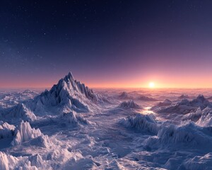 Snowy mountain range at sunrise